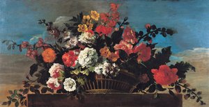 Mand van Wilgentakken met Bloemen